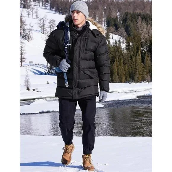 Men's Puffy Winter Coats Long Water-resistant Jackets Cold Weather Hooded